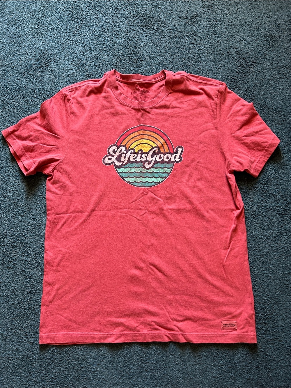 Life Is Good Coral Short-Sleeve Graphic Tee with Retro Sunset
